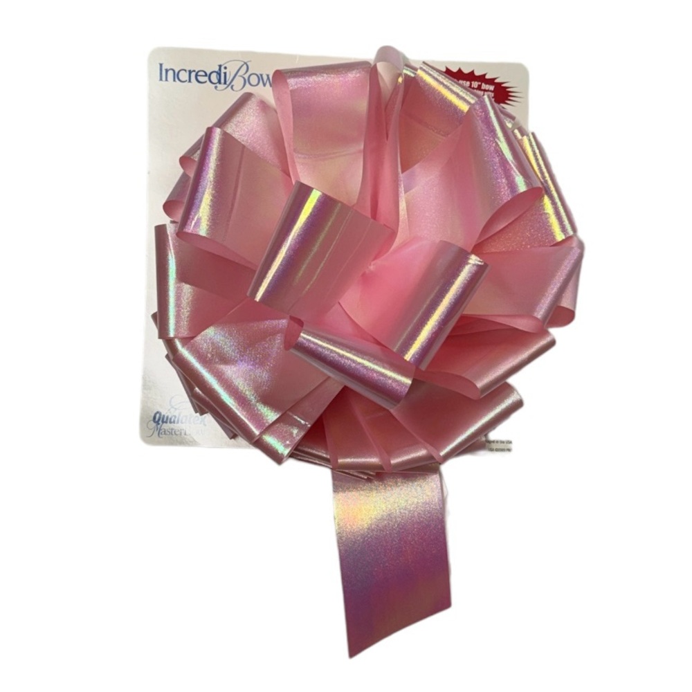 Pink sparkly 10 inch bow brand new attached to packaging, never before used.